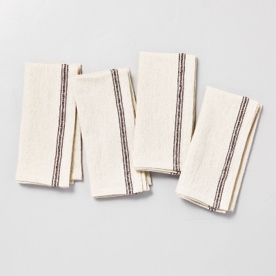 4pk Thin Engineered Stripe Cloth Napkin Set Brown/Natural - Hearth & Hand™ with Magnolia