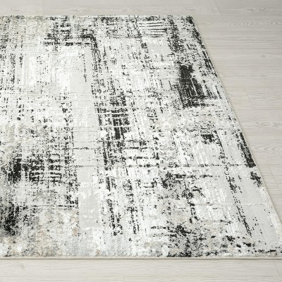 Gray Abstract Washable 8' x 10' Synthetic Area Rug