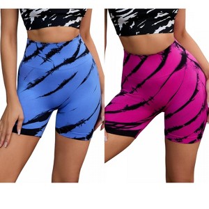 INSPIRE CHIC 2 Pcs Women's Tie Dye High Waisted Workout Running Fitness Thigh Slimmers - 1 of 4