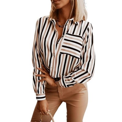 Clearlove Striped Button Down Shirts for Women Dress Shirts Long Sleeve Office Work Shirt