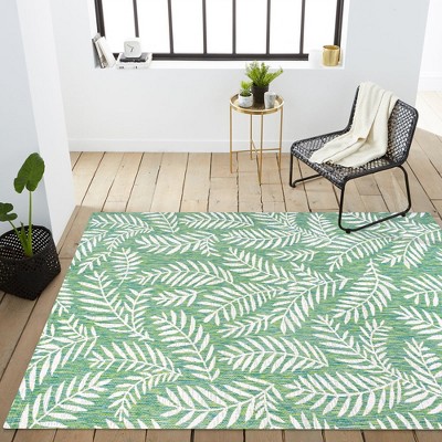 4' x 6' Green and Cream Synthetic Palm Frond Area Rug