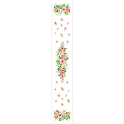 Tropical Floral Polyester Table Runner with Pink and Green Accents