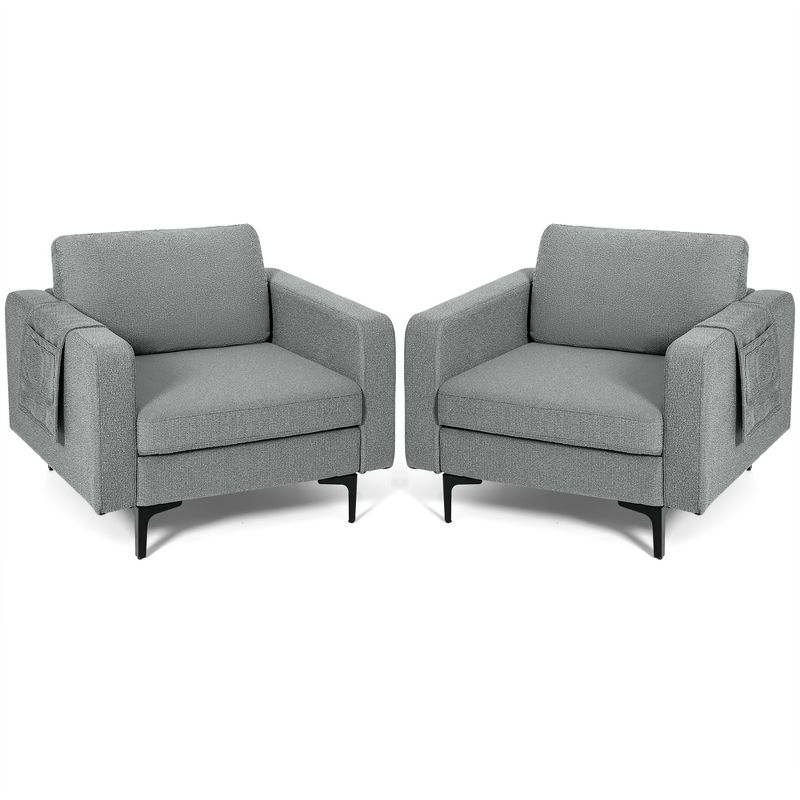 Costway Set of 2 Fabric Accent Armchair Single Sofa w/ Side Storage Pocket, 1 of 10