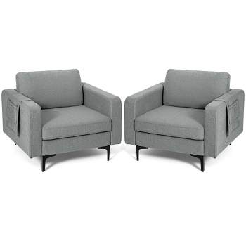 Costway Set of 2 Fabric Accent Armchair Single Sofa w/ Side Storage Pocket