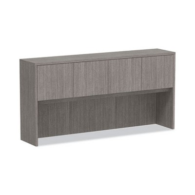 Gray Woodgrain Laminate Office Hutch with Doors