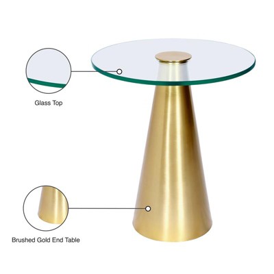 Round Glass Top End Table with Brushed Gold Metal Base