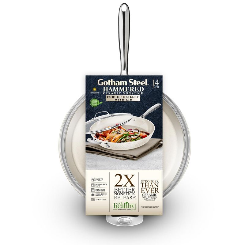 Gotham Steel Hammered Cream 14'' Ultra Ceramic Nonstick Fry Pan with Lid, 2 of 4