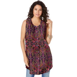 Roaman's Women's Plus Size Sleeveless Angelina Tunic - 1 of 4
