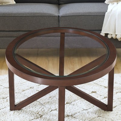 NicBex 22"/46" Round/Oval Glass Coffee Table,End Table with Tempered Glass Top,Side Table with Wood Base,Center Table for Living Room,Bedroom