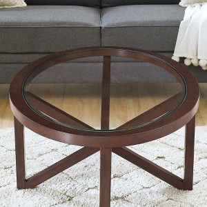 NicBex 22"/46" Round/Oval Glass Coffee Table,End Table with Tempered Glass Top,Side Table with Wood Base,Center Table for Living Room,Bedroom - 1 of 4
