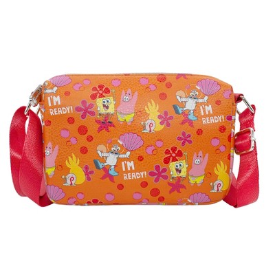 Nickelodeon Bag, Crossbody, Rectangle, SpongeBob and Friends Im Ready Flowers and Bubbles, Orange, Vegan Leather