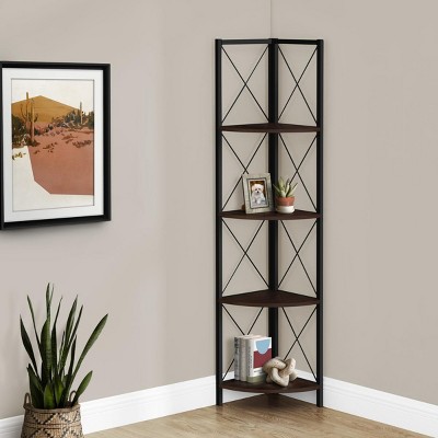 INFURNIC Decorative Bookshelf Corner Etagere Bookcase Metal Frame 4 Tier Shelves Space Saving for Office Bedroom, Black, 17.5"*12.5"*59.25"