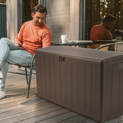 Java Brown 130 Gallon Lockable Resin Wicker Deck Box