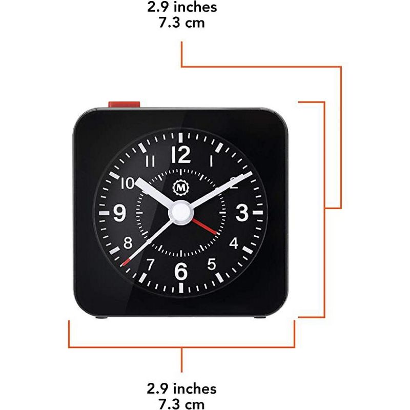 Marathon Mini Non-Ticking Analog Alarm Clock with Auto Back Light And Snooze Function, 4 of 8