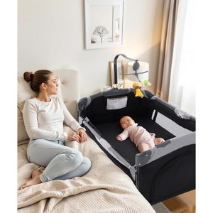 5 in 1 Baby Crib,Bedside Sleeper Bassinet,Pack and with Bassinet and Changing Table,Portable Travel Playpen Music Box - 1 of 4
