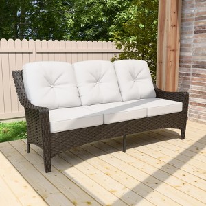 EAGLE PEAK Azure Bay 3 Seat Outdoor Wicker Patio Sofa, Weather Resistant Rattan Sofa, Deep seats - 1 of 4