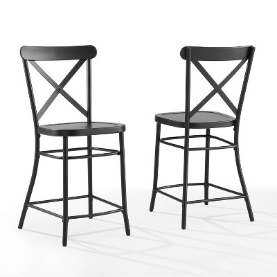 French Industrial Revival Matte Black Steel Counter Stools, Set of 2