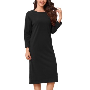 INSPIRE CHIC Women's Nightgown Thermal Ribbed Long Sleeve Dropped Round  Neck Midi Sleepdress Pajama Dress : Target