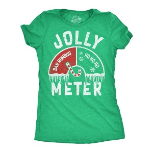 Womens Funny T Shirts Jolly Meter Sarcastic Christmas Graphic Novelty Tee For Ladies - Crazy Dog Women's T Shirt Gift For Christmas - 1 of 4