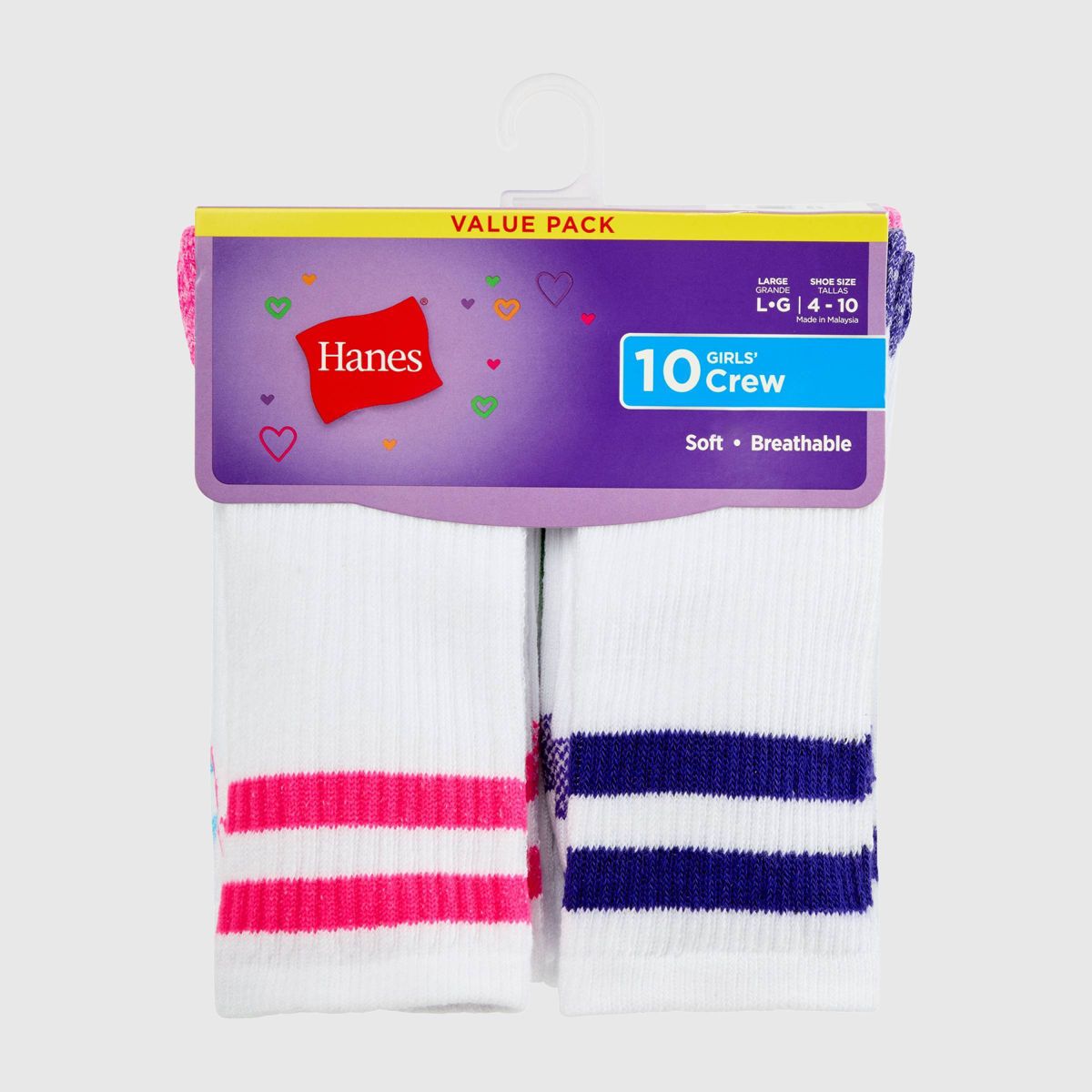 Hanes Girls' 10pk Cool Comfort Crew Socks White - thumbnail 2