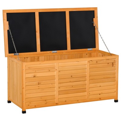 Outsunny 75 Gallon Wooden Deck Box, Outdoor Storage Container with Aerating Gap & Weather-Fighting Finish