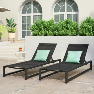 Set of 2 Mesh Chaise Lounge Chairs with Adjustable Backrest and Aluminum Frame, Outdoor Recliners for Poolside or Backyard–The Pop Home - 1 of 4