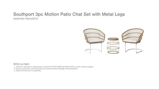 Southport 3pc Motion Patio Chat Set with Metal Legs - Natural/White - Threshold&#8482;, 2 of 14, play video
