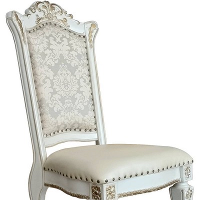 23" Vendome Dining Chair PU, Antique Pearl Finish, Floral Motif - Acme Furniture