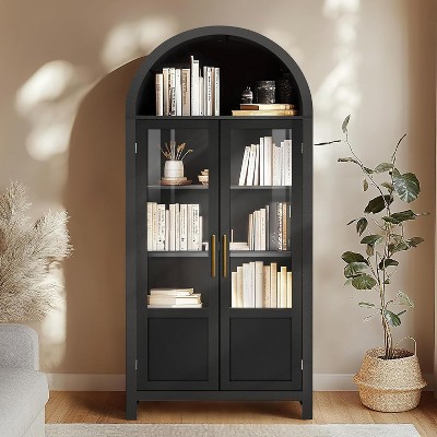 NEWLAYOUT 71" Tall Wooden Cabinet Arched Storage Cabinet with 2 Doors and Shelves for Living Room