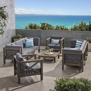 Brava 9pc Acacia Wood Sofa & Club Chair Set - Gray/Dark Gray - Christopher Knight Home - 1 of 4
