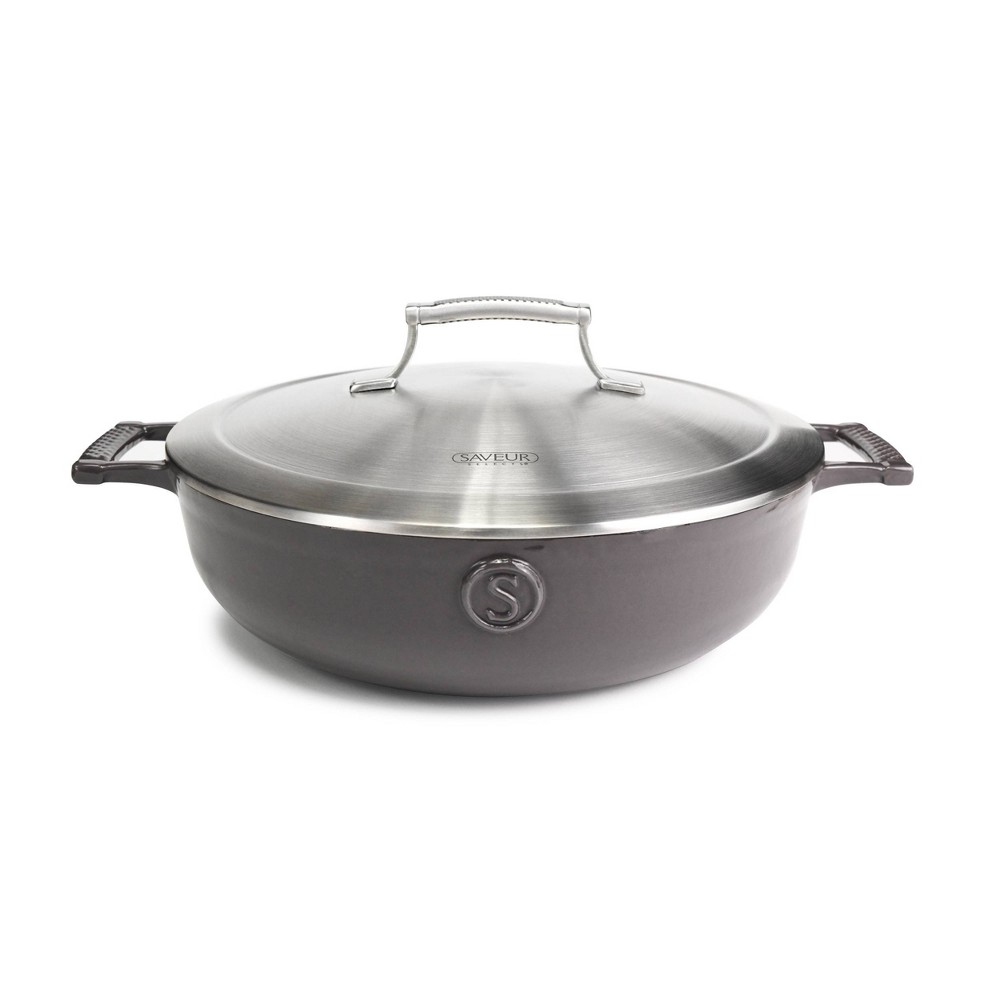 Saveur Selects Voyage Series 4.5qt Enameled Cast Iron Braiser with Stainless Steel Lid Rabbit Gray