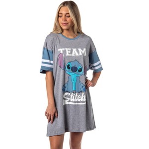 Disney Womens' Lilo & Stitch Team Stitch Shirt Pajama Dorm Sleep Shirt Nightgown For Adults Grey - 1 of 4