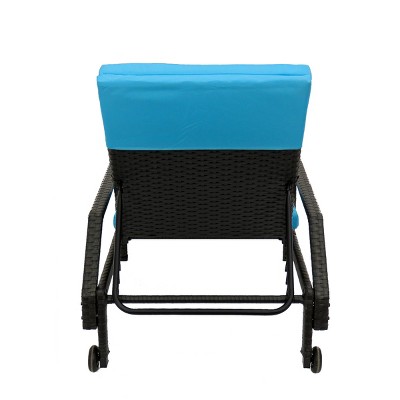 Sky Blue Cushioned Black Steel Outdoor Chaise Lounge