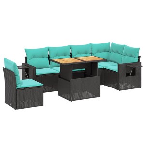 vidaXL 7 Piece Patio Sofa Set with Cushions Black Poly Rattan - 1 of 4