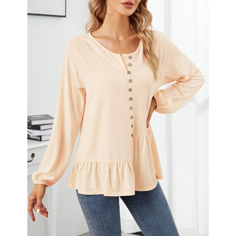 Whizmax Women V Neck Long Sleeve Button Shirt Badydoll Tops Casual Asymmetrical Loose Flowy Ruffled Blouses, 2 of 7