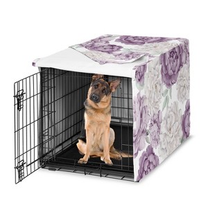 Sweet Jojo Designs Girl Dog Crate Kennel Cover 48in. Peony Floral Garden Purple Ivory and Green - 1 of 4