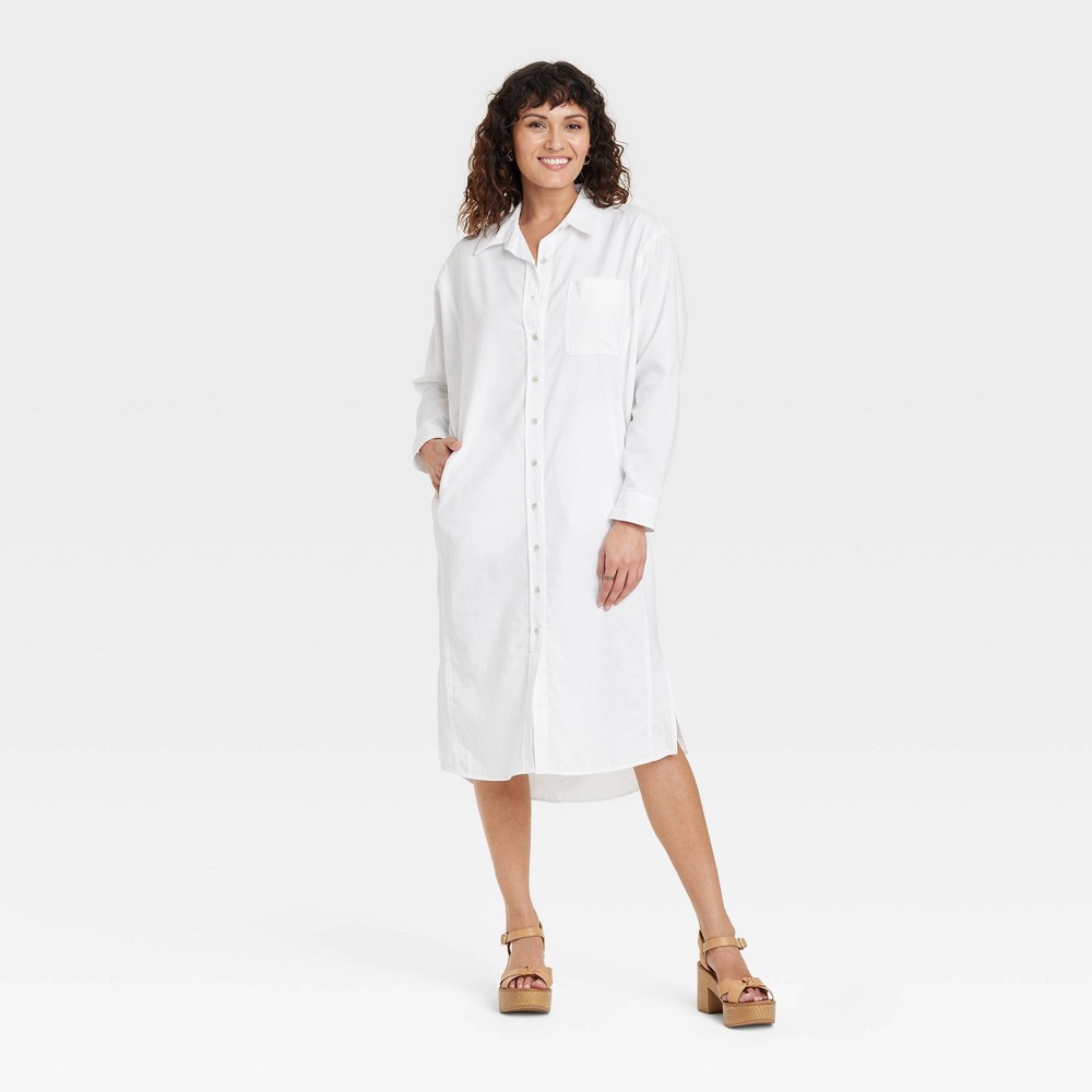 Women's Long Sleeve Button-Down Shirtdress - Universal Thread White M