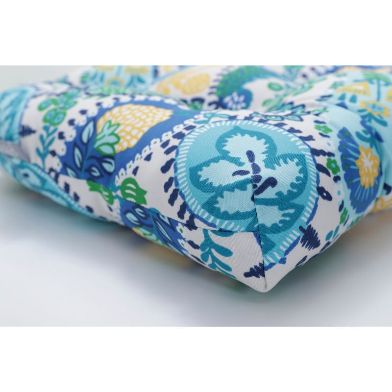 Set of 2 Outdoor/Indoor Wicker Seat Cushions Amalia Paisley Blue - Pillow Perfect, 3 of 6