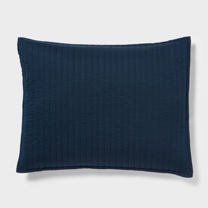 Standard Washed Cotton Sateen Quilt Sham Dark Navy - Threshold™: 250 Thread Count, OEKO-TEX Certified, Machine Washable - 1 of 3