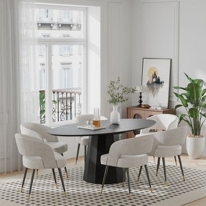 Conical Cylindrical Polygonal Wooden Color With Oblique Cut Edge Elliptical Dining Table (Conical Base). - 1 of 4