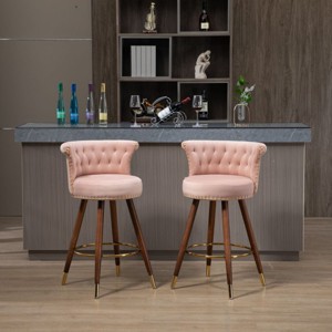Tufted Velvet Barstools,Swivel Button Tufted Bar Chairs with Nailheads Trim,Swivel Counter Height Barstools with Backs Set of 2-Cuddlewood - 1 of 4