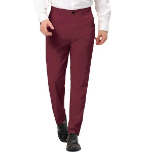Lars Amadeus Men's Dress Trousers Solid Color Flat Front Skinny Business Pants - 1 of 4