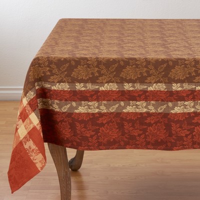 Saro Lifestyle 100% Cotton Tablecloth With Autumnal Leaves Design, 70"x70", Terracotta, Square