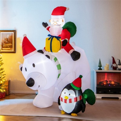 Syemin Inflatable Holiday Decorations 7 Feet Inflatable Santa Claus Riding Bear Inflatable Decoration Christmas Inflatable Decor, White, 90"*30"*84"