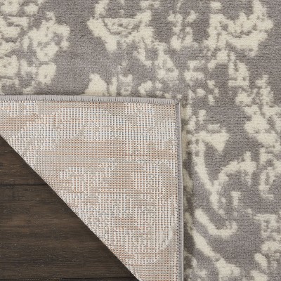 Jubilant Gray and Ivory Damask Runner Rug 2'3" x 7'3"