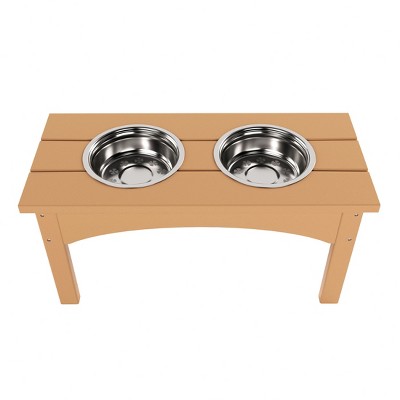 Teak Elevated Dog Feeder with Stainless Steel Bowls