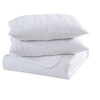 Kate Aurora Basic Bedding Herringbone Plush 3 Piece Quilt & Pillow Shams Set , White - Queen — фото 4