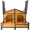40" Outdoor Brown Large Wooden Dog House with Porch, Double Dog Kennel with Openable Roof, Removable Bottom Panel & Protective Curtain – Cuddlewood - 3 of 4