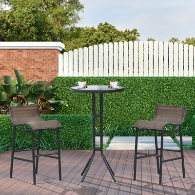 Tan Mesh Fabric and Black Steel 3-Piece Bar Height Outdoor Bistro Set