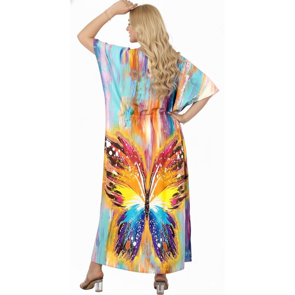 HAPPY BAY Women's Summer Vacation Loungewear Casual Long Kaftan Beach Cover Up Dress Maxi Dresses Caftans for Women One Size Multi Butterfly - thumbnail 2